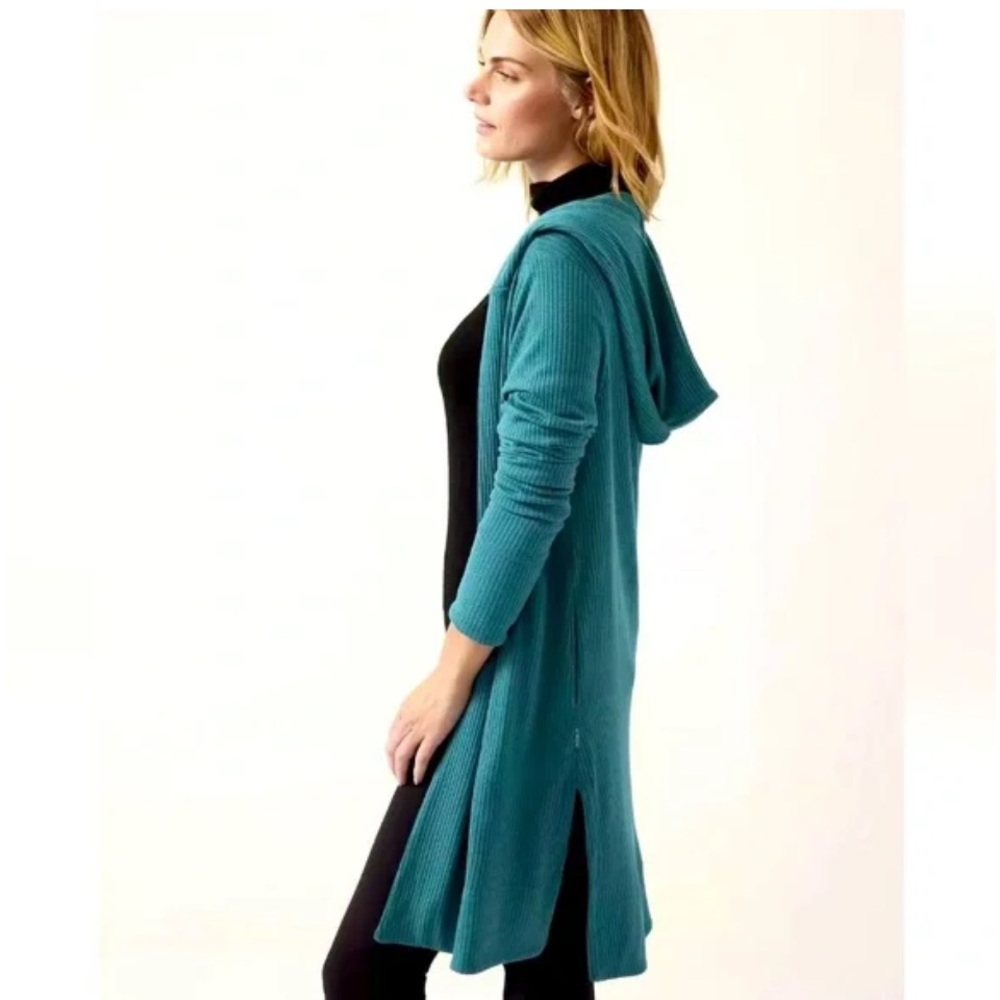 Athleta Harmony Pose Wrap Hooded Teal Long Cardigan
Size S